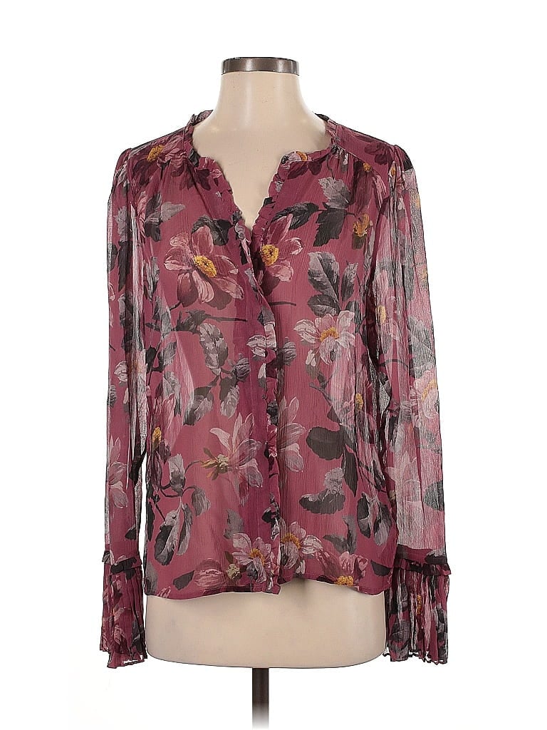 Pre-owned Paige Long Sleeve Silk Top Burgundy Plunge Neckline Tops