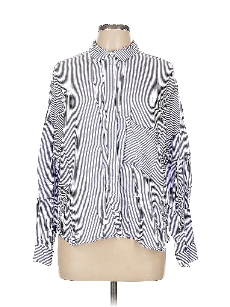 Pre-owned H&m Long Sleeve Button Down Shirt In Blue