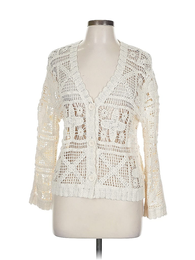 Solitaire 100% Cotton Ivory Cardigan Size L - photo 1