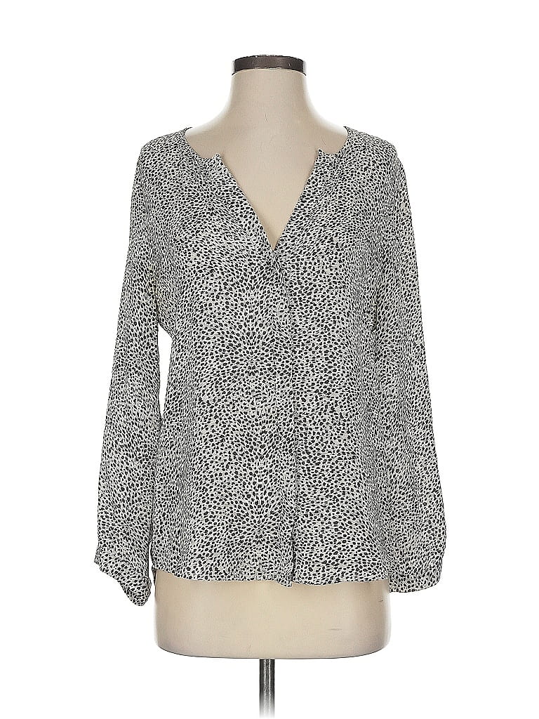 Click to view more detailed imagery on our partner's website Pre-owned Joie Long Sleeve Silk Top Gray Plunge Neckline Tops