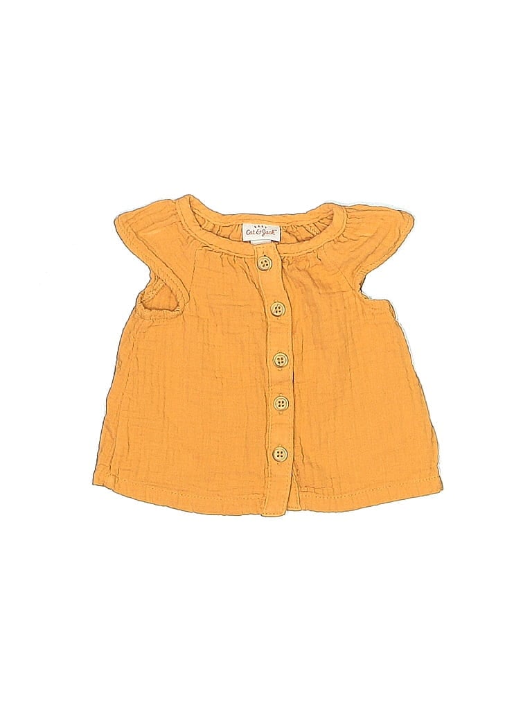 Cat & Jack 100% Cotton Yellow Sleeveless Button-Down Shirt Size 3-6 mo - photo 1