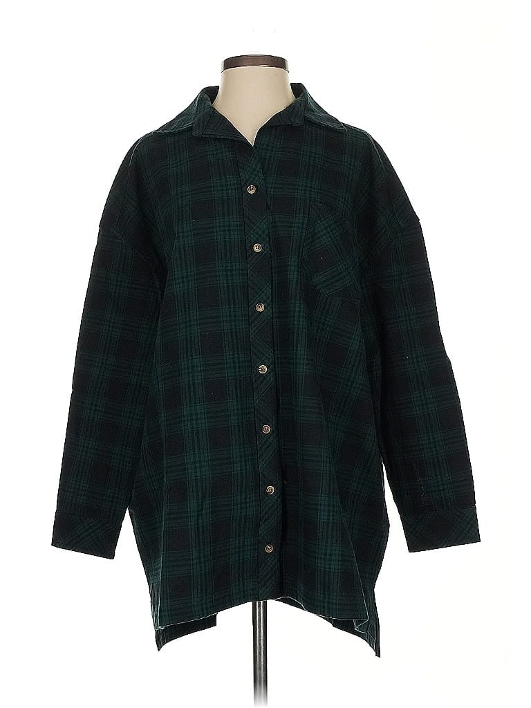 Superdown 100% Cotton Plaid Green Long Sleeve Button-Down Shirt Size S - photo 1