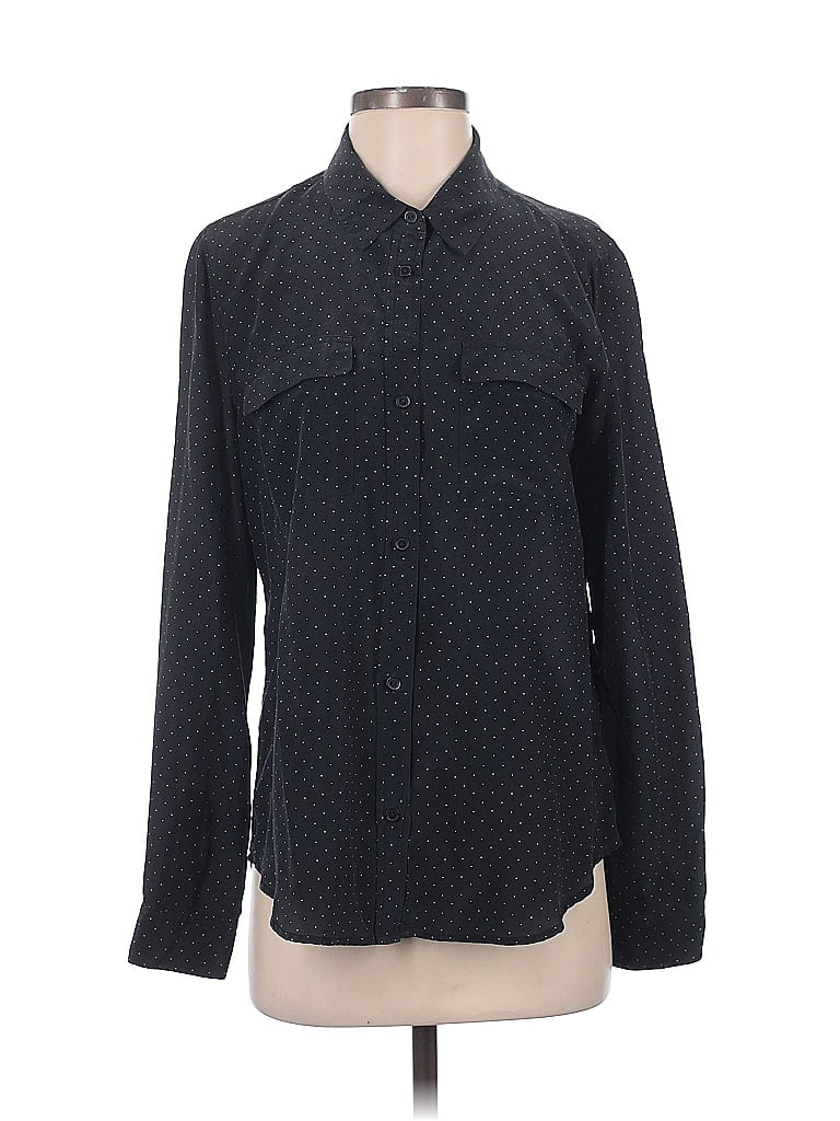 Click to view more detailed imagery on our partner's website Pre-owned Sanctuary Long Sleeve Silk Top Black Polka Dots Pattern Collared Neckline Tops