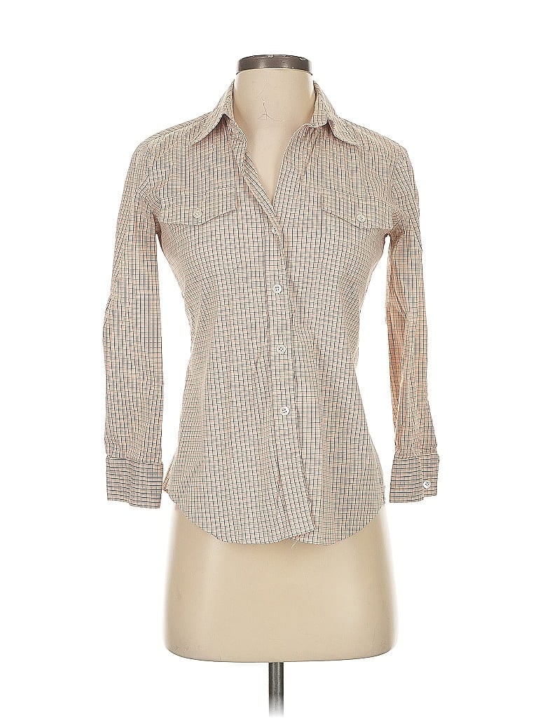 Pre-owned Theory 3/4 Sleeve Button Down Shirt In Brown