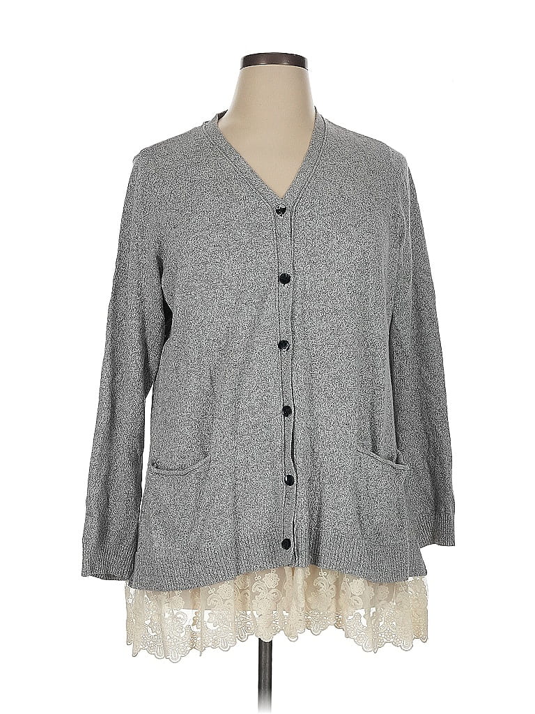 LOGO by Lori Goldstein Gray Cardigan Size XL - photo 1