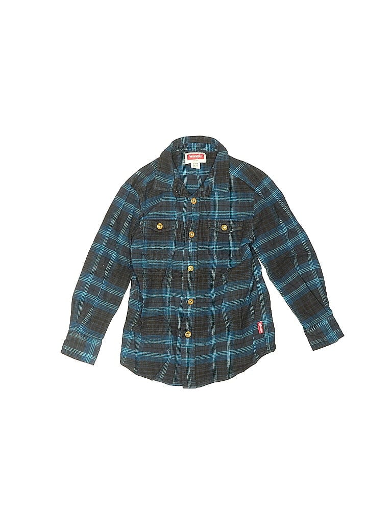 Wrangler Jeans Co 100% Cotton Plaid Teal Long Sleeve Button-Down Shirt Size 6 (big kids) - photo 1