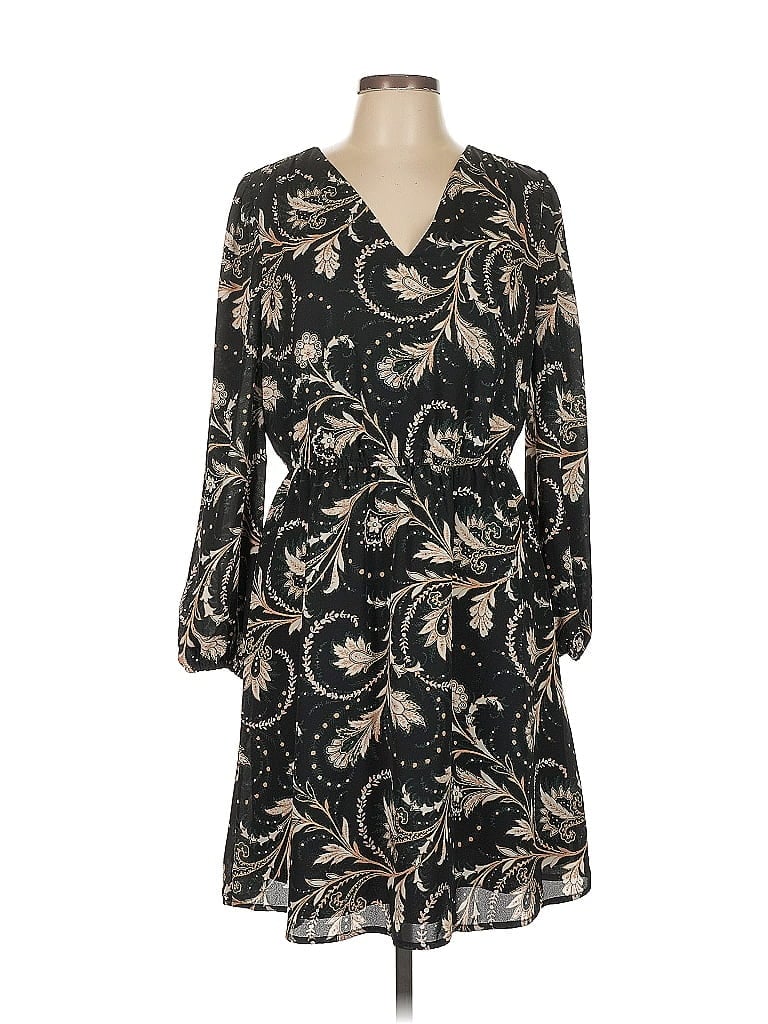 Ann Taylor Factory 100% Polyester Paisley Black Casual Dress Size L - photo 1