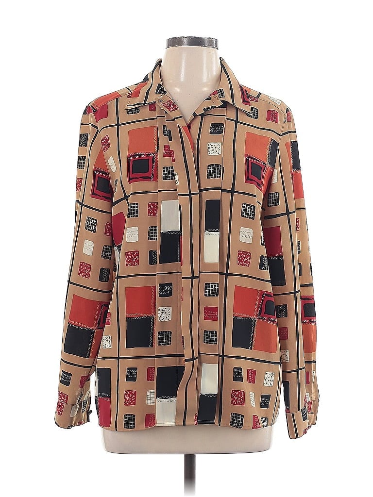 Alfred Dunner 100% Polyester Color Block Brown Long Sleeve Blouse Size 10 - photo 1