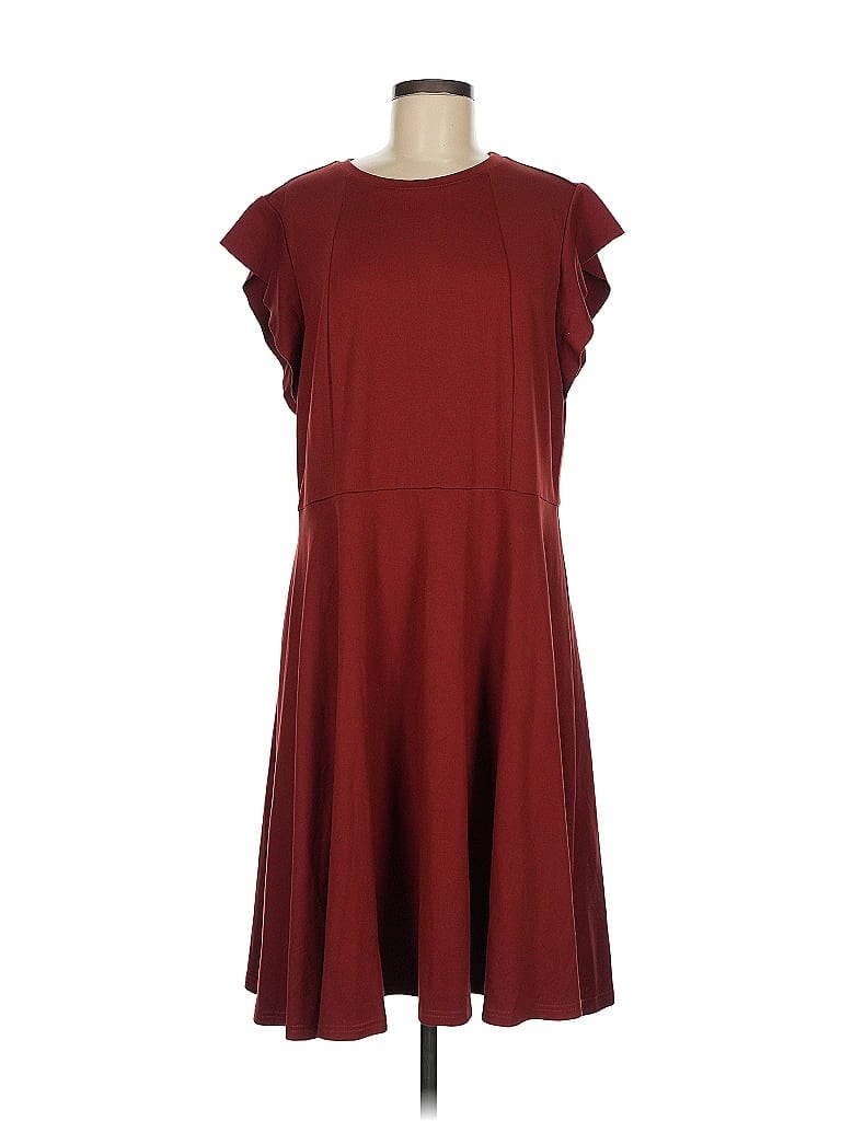 City Chic Solid Burgundy Casual Dress Size 18 - photo 1