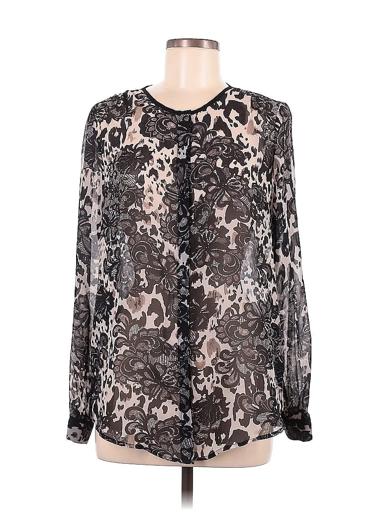 Daisy Fuentes 100% Polyester Animal Print Black Long Sleeve Blouse Size M - photo 1