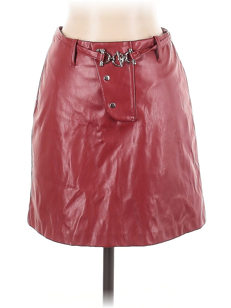 Pre-owned Saunders Collective Faux Leather Skirt In Burgundy