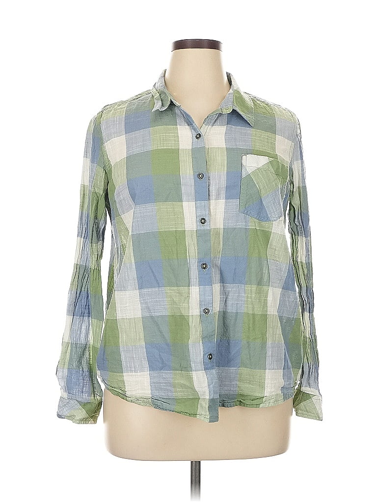 Natural Reflections 100% Cotton Plaid Green 3/4 Sleeve Button-Down Shirt Size XL - photo 1