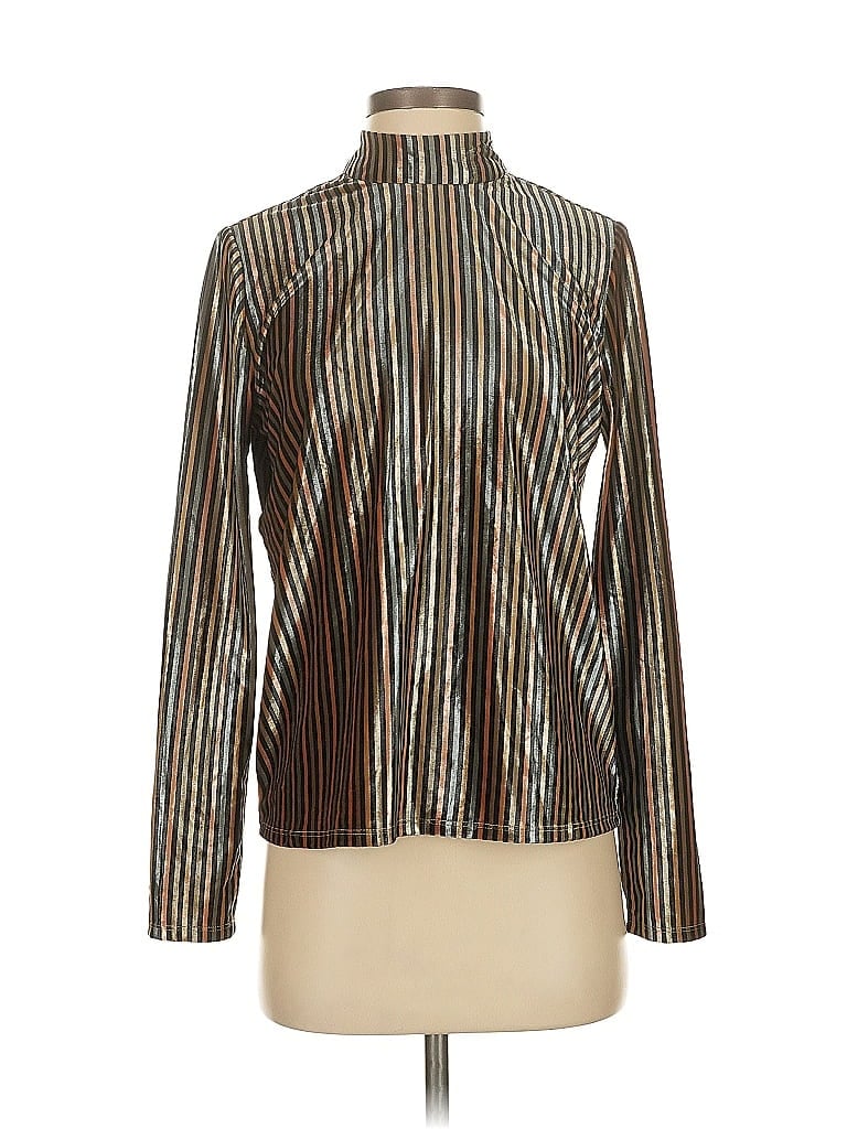 Zara W&B Collection Metallic Stripes Gold Long Sleeve Blouse Size S - photo 1