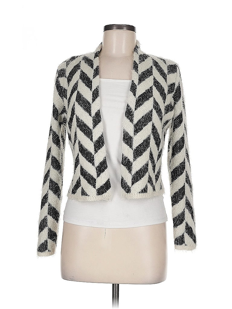 August Silk Chevron-herringbone Ivory Cardigan Size M - photo 1