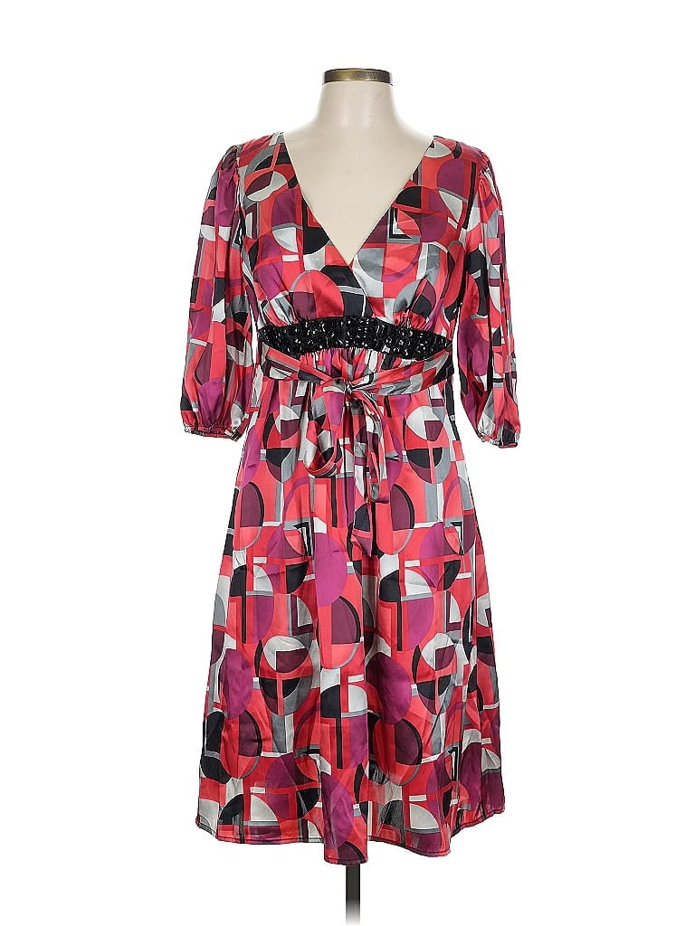 Bisou Bisou 100% Polyester Print Pink Cocktail Dress Size 12 - photo 1