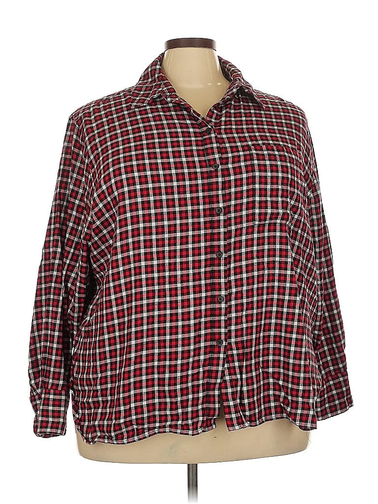 Pre-owned Lane Bryant Long Sleeve Button Down Shirt In Burgundy