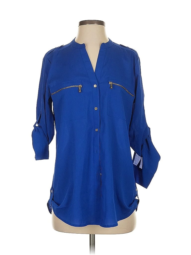 Pre-owned Calvin Klein 3/4 Sleeve Blouse In Blue