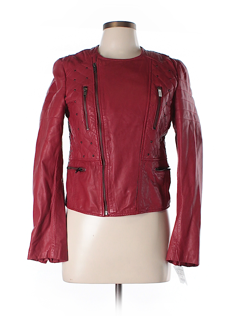 Zara Basic 100% Leather Solid Red Leather Jacket Size L - 60% off | thredUP