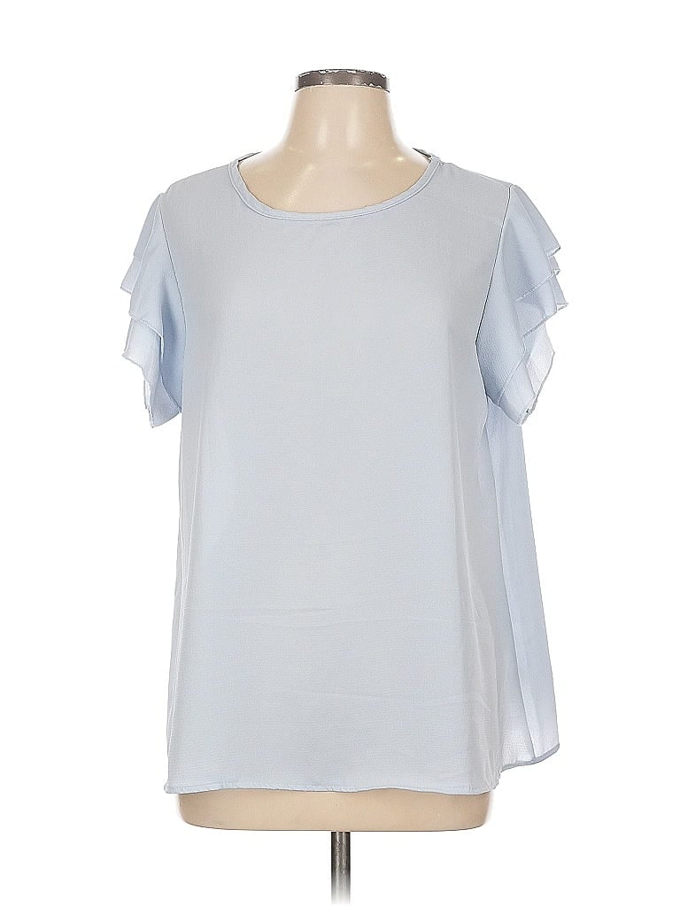 Pre-owned Perfect Peach Short Sleeve Blouse In Blue