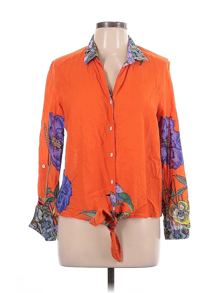 Alberto Makali 100% Cotton Orange 3/4 Sleeve Blouse Size L - photo 1