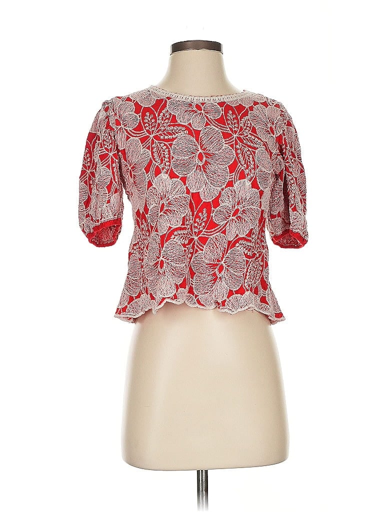 Solitaire 100% Rayon Red Short Sleeve Blouse Size S - photo 1