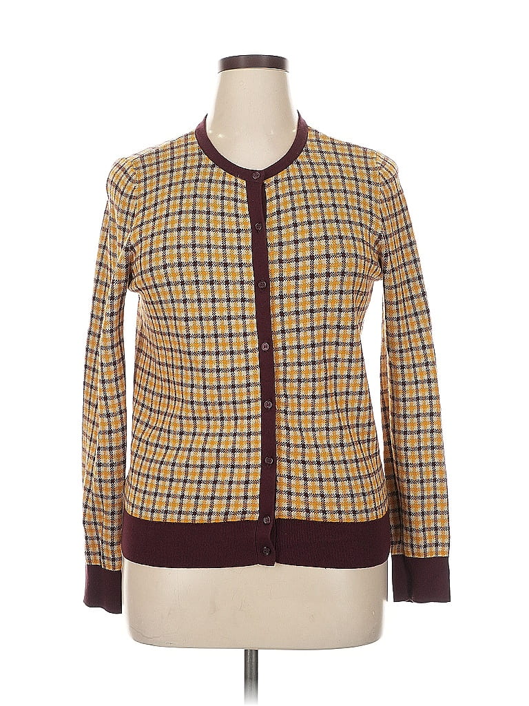Ann Taylor Factory 100% Cotton Plaid Brown Cardigan Size XL - photo 1