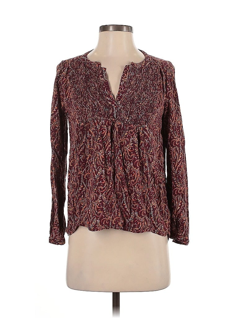 Pre-owned Lucky Brand Long Sleeve Blouse In Burgundy