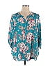 Catherines 100% Polyester Floral Teal 3/4 Sleeve Blouse Size 1X - photo 1