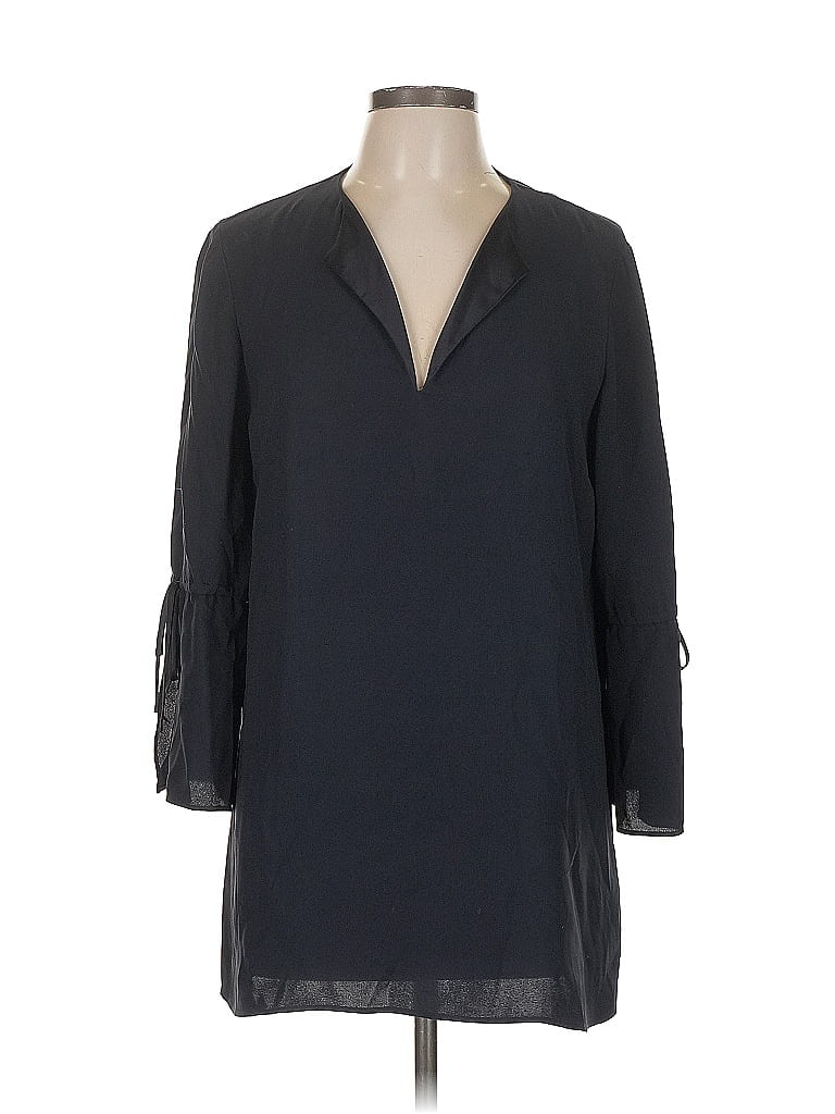 Lafayette 148 New York 100% Silk Black Blue 3/4 Sleeve Silk Top Size L - photo 1