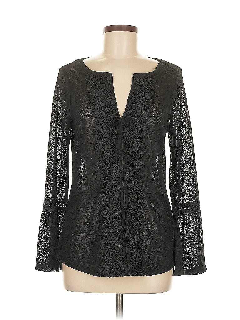 August Silk 100% Polyester Black Long Sleeve Blouse Size M - photo 1