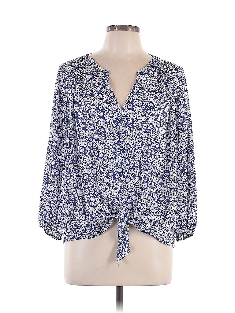 Collective Concepts 100% Polyester Floral Blue 3/4 Sleeve Blouse Size L - photo 1