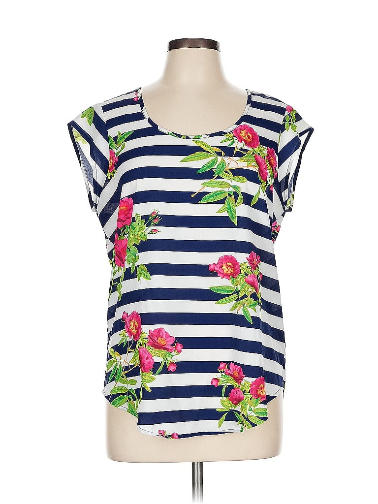Charming Charlie 100% Polyester Floral Blue Sleeveless T-Shirt Size L - photo 1
