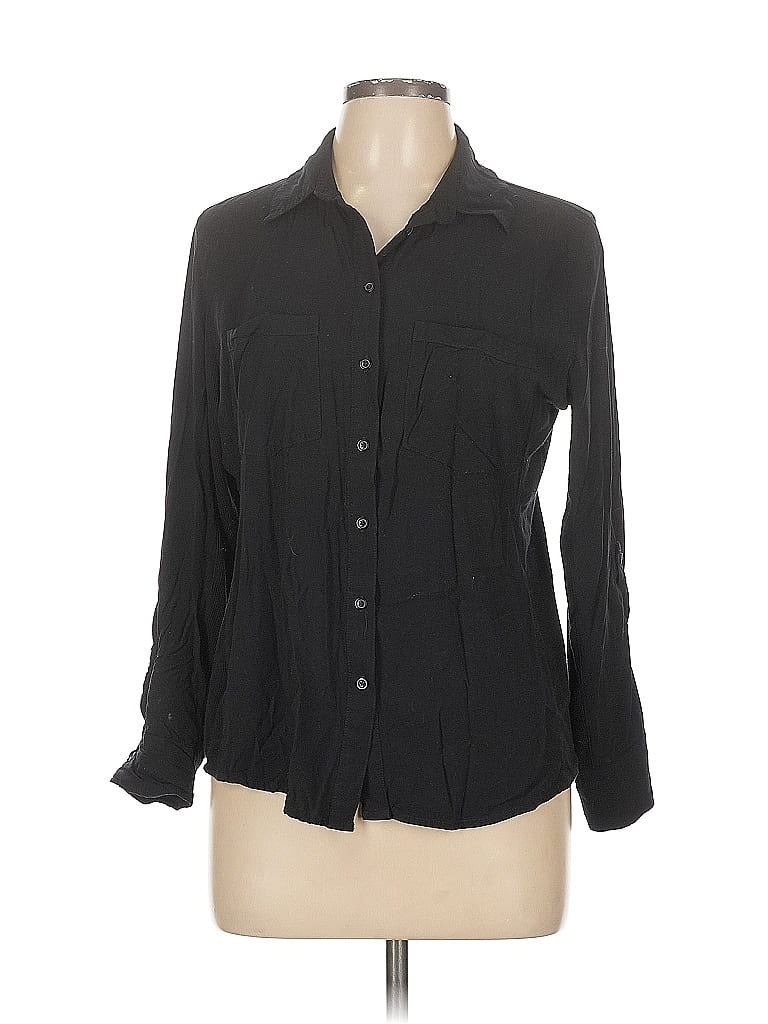 Cosmic Blue Love 100% Rayon Black Long Sleeve Blouse Size L - photo 1