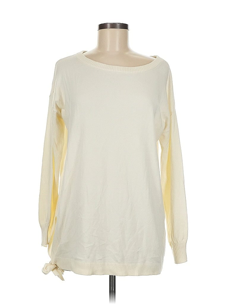 Pre-owned Bcbgeneration Long Sleeve Top Ivory Boatneck Tops In White