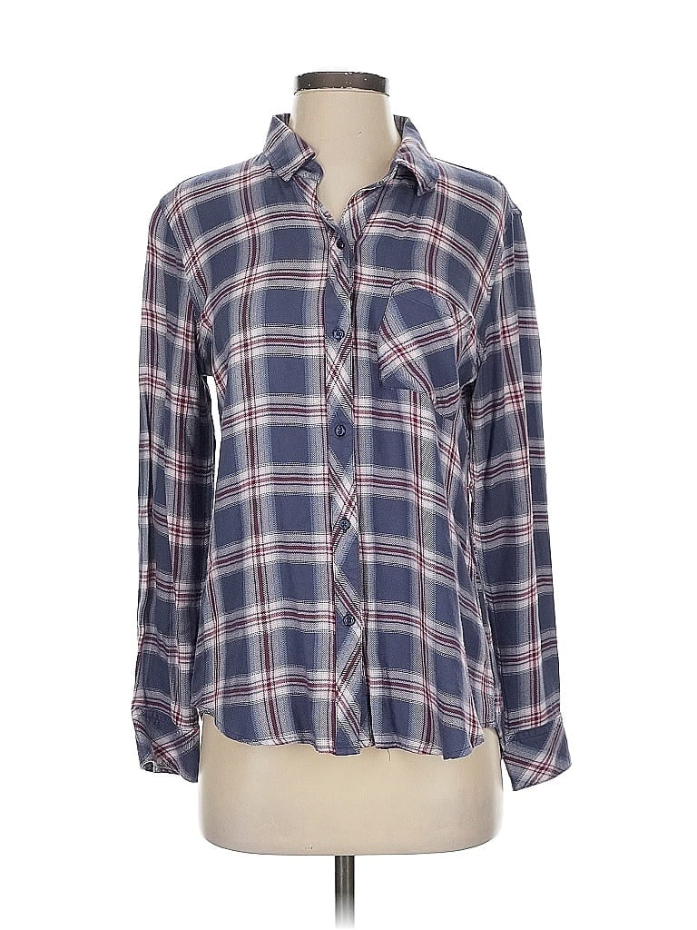 Rails 100% Rayon Plaid Blue Long Sleeve Button-Down Shirt Size S - photo 1