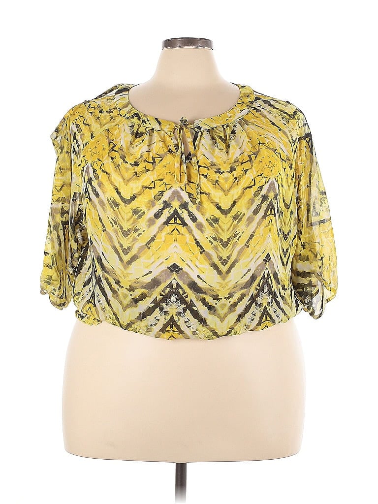 B.wear 100% Polyester Yellow Short Sleeve Blouse Size 3X - photo 1