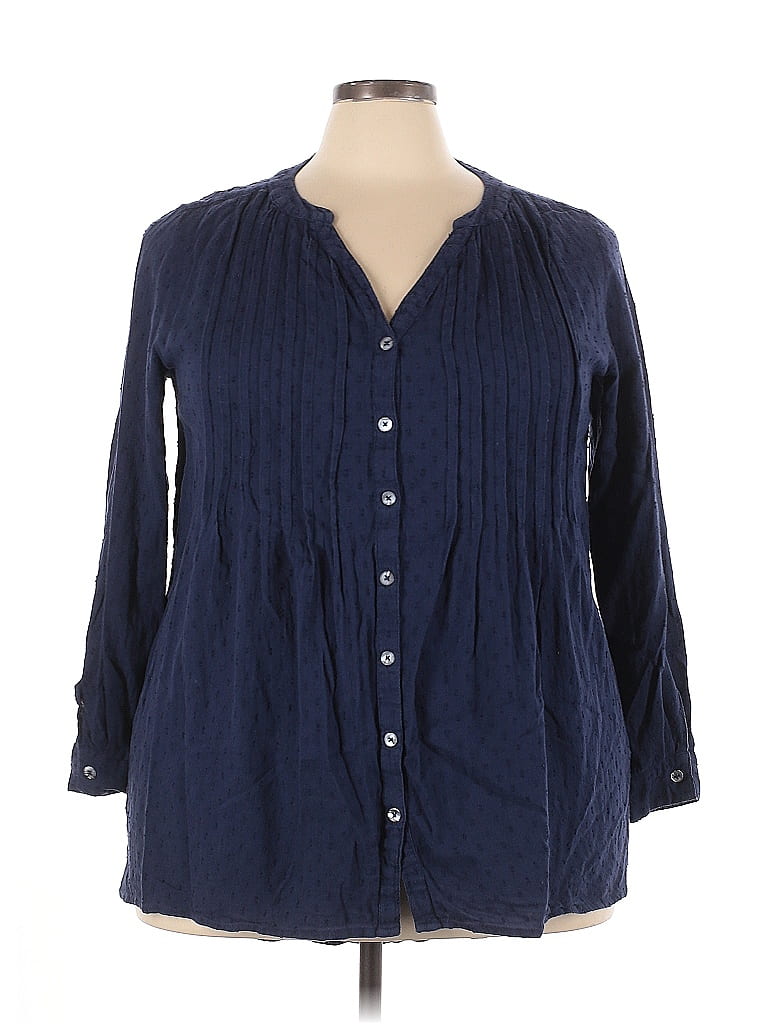 Roaman's 100% Cotton Blue 3/4 Sleeve Blouse Size 18 - photo 1
