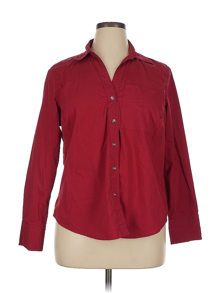 Pre-owned New York And Company Long Sleeve Button Down Shirt In Burgundy