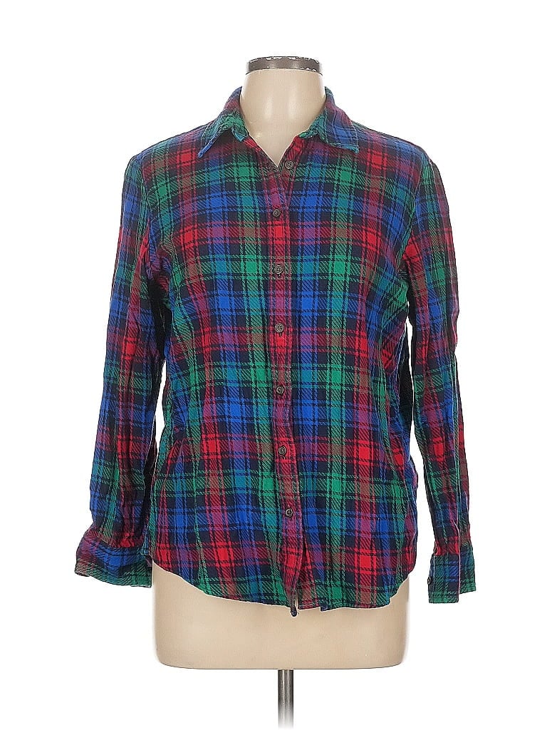 Pre-owned Lands' End Long Sleeve Button Down Shirt In Green