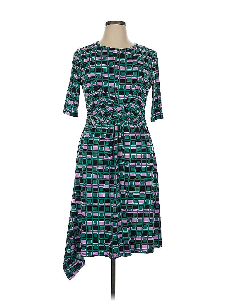Donna Morgan Print Teal Casual Dress Size 14 - photo 1