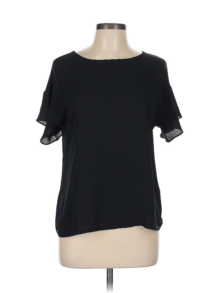 Pre-owned Ann Taylor Loft Outlet Short Sleeve Top Black Cold Shoulder Neckline Tops