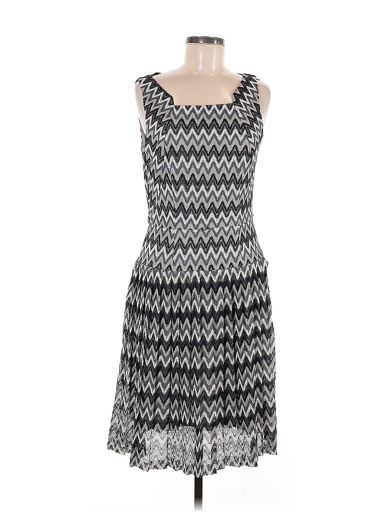 David Meister 100% Polyester Chevron-herringbone Gray Casual Dress Size 8 - photo 1