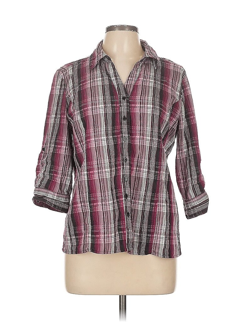 Pre-owned Christopher & Banks 3/4 Sleeve Button Down Shirt In Burgundy