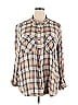 Terra & Sky 100% Viscose Plaid Tan 3/4 Sleeve Button-Down Shirt Size 3X - photo 1