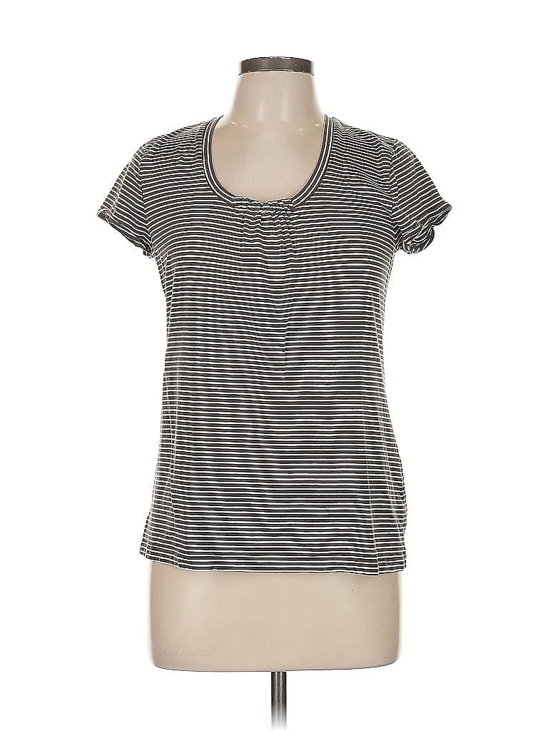 Click to view more detailed imagery on our partner's website Pre-owned Liz Claiborne Short Sleeve Top Gray Stripes Pattern Scoop Neck Tops