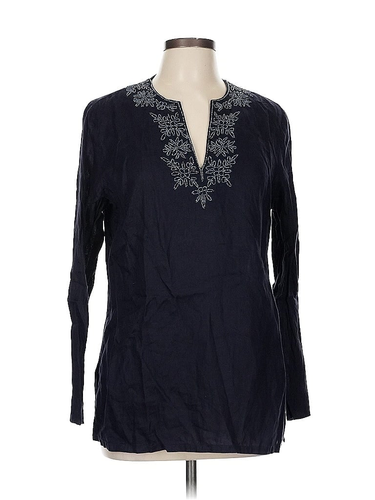 Pre-owned Lands' End Long Sleeve Blouse In Blue