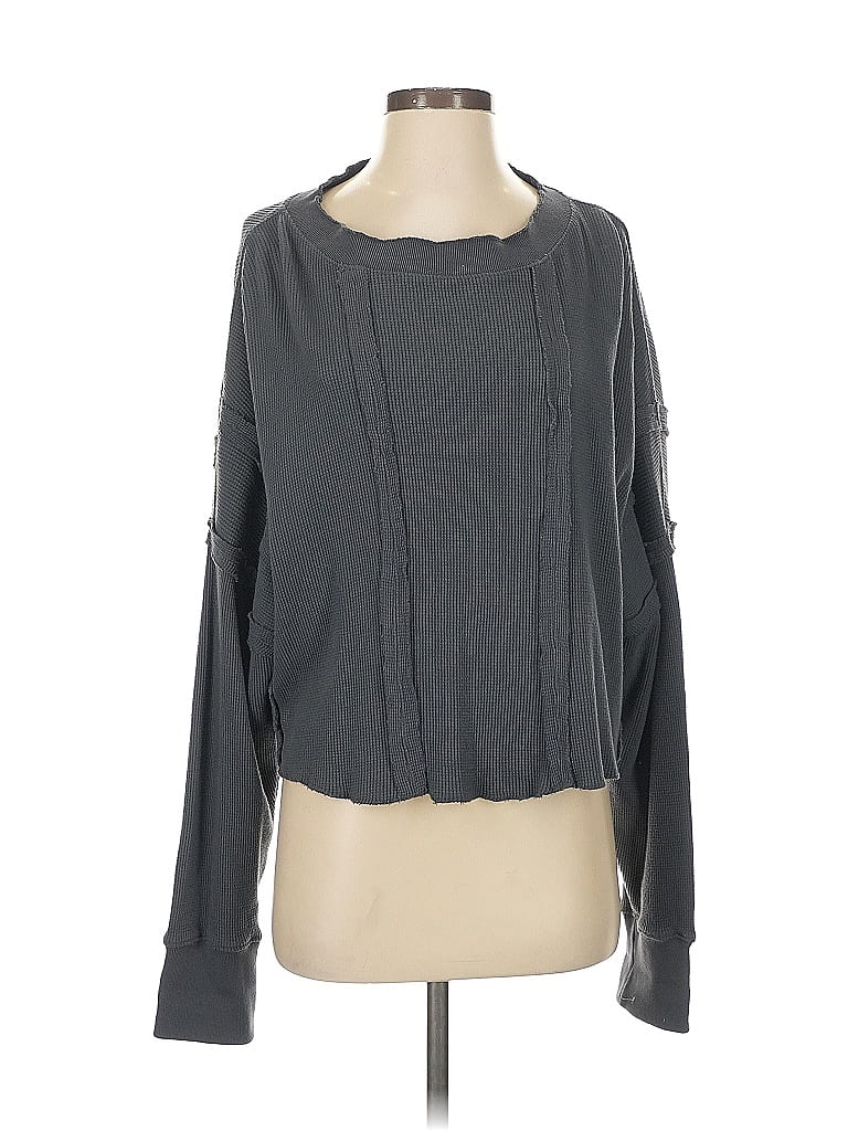 Pre-owned We The Free Thermal Top Gray Keyhole Neckline Tops