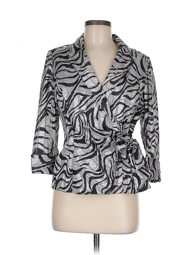 Alex Evenings 100% Polyester Print Silver Blazer Size M - photo 1