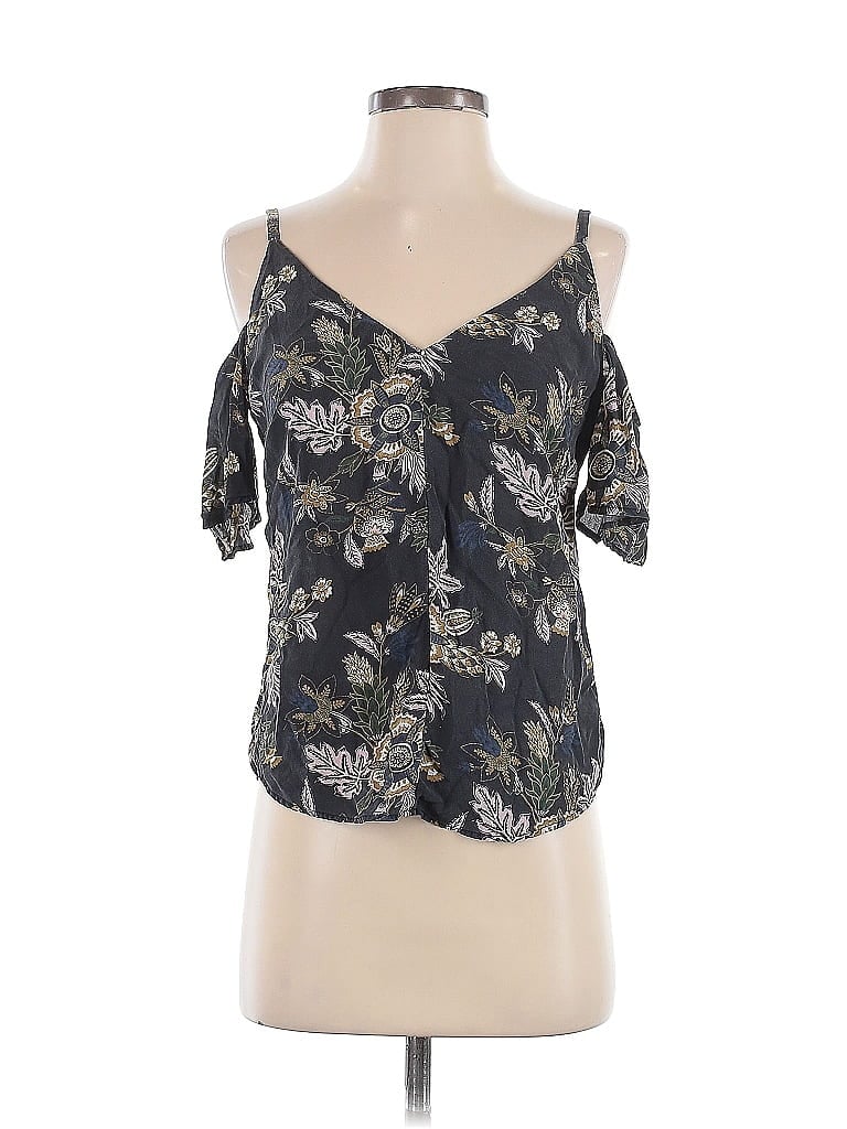 Pre-owned A.l.c Short Sleeve Silk Top Black Cold Shoulder Neckline Tops