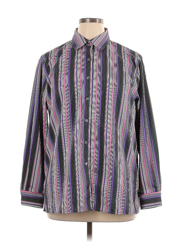 Foxcroft Stripes Purple Long Sleeve Button-Down Shirt Size 14 - photo 1